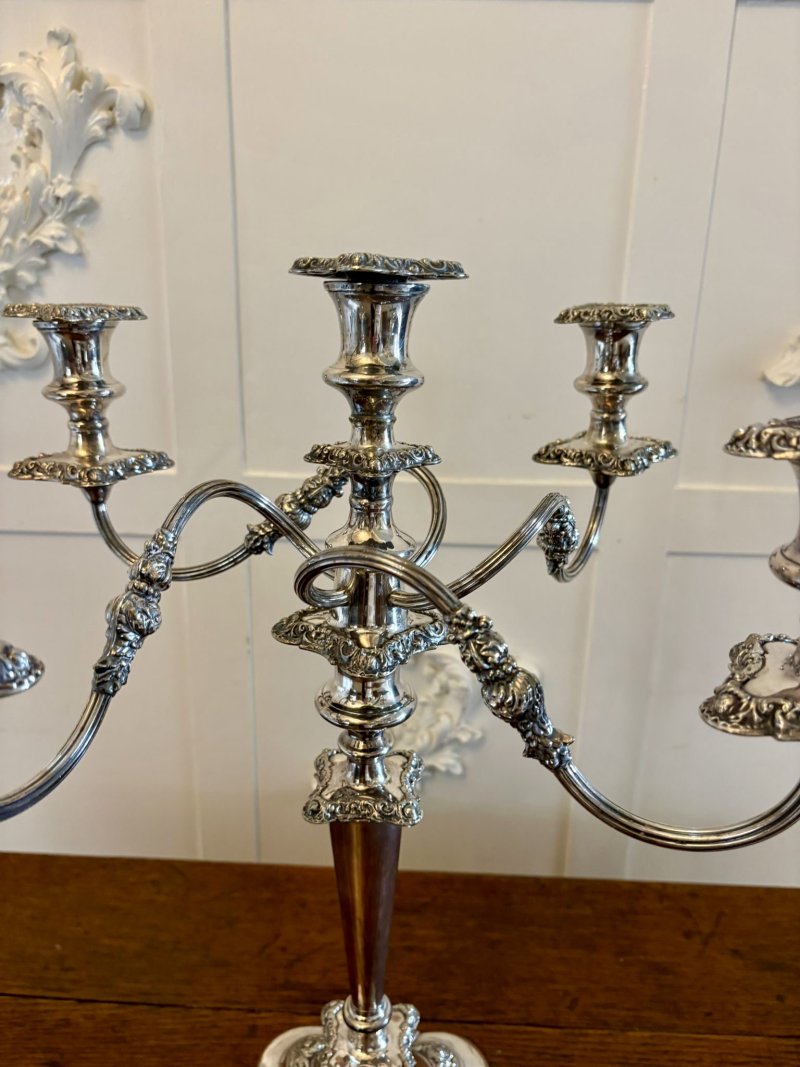 Antique Victorian Large Silver Plated Five Branch Candelabra Dining Table Centrepiece with Detachable Sconces - Image 8